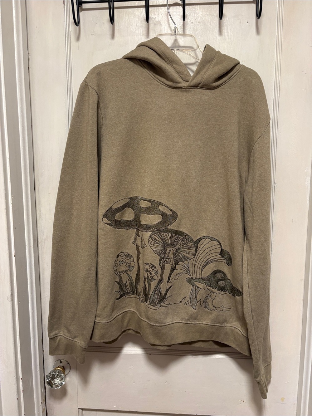 Blind Rooster Olive Green Hooded Sweatshirt with Embroidered Mushroom X-Large